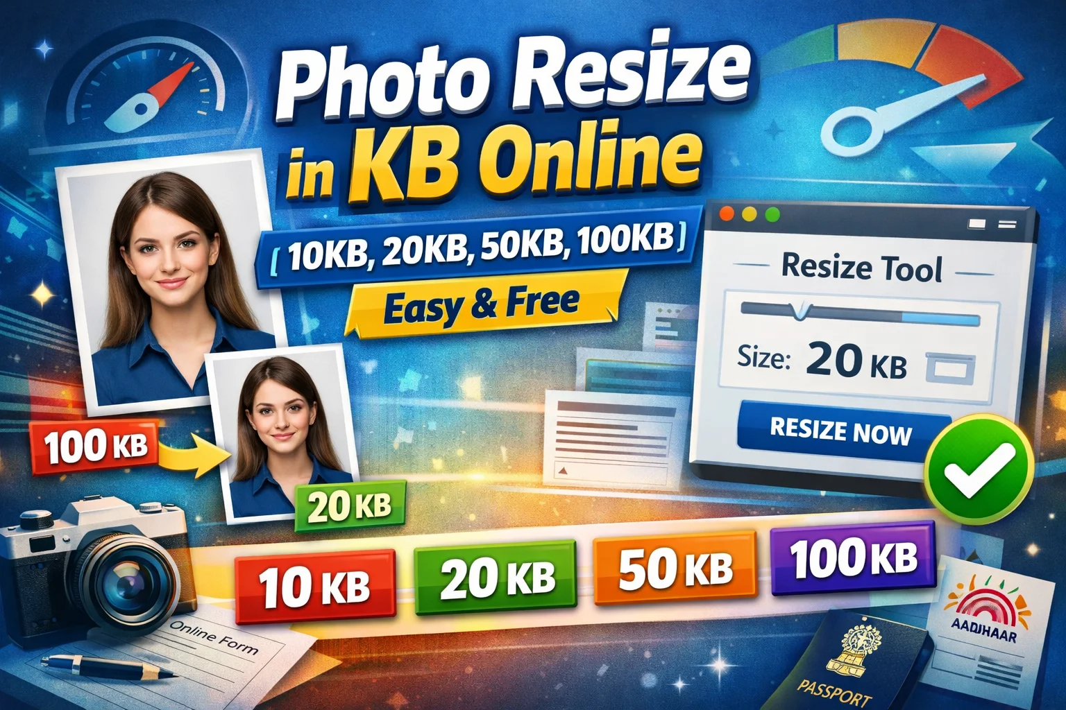 Photo Resize in KB Online (10KB, 20KB, 50KB, 100KB) | Free Image Resizer
