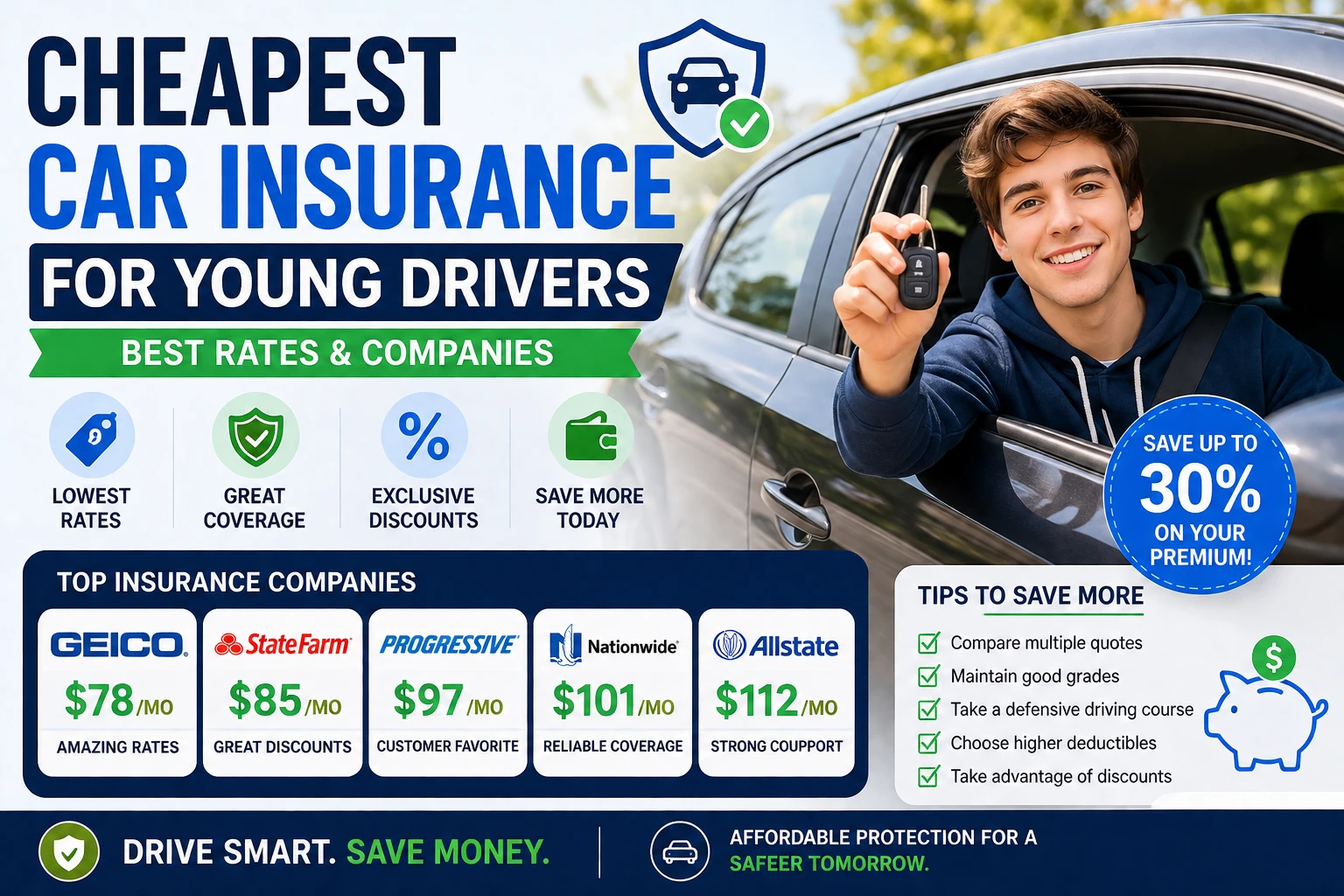 Cheapest Car Insurance for Young Drivers – Best Rates & Companies