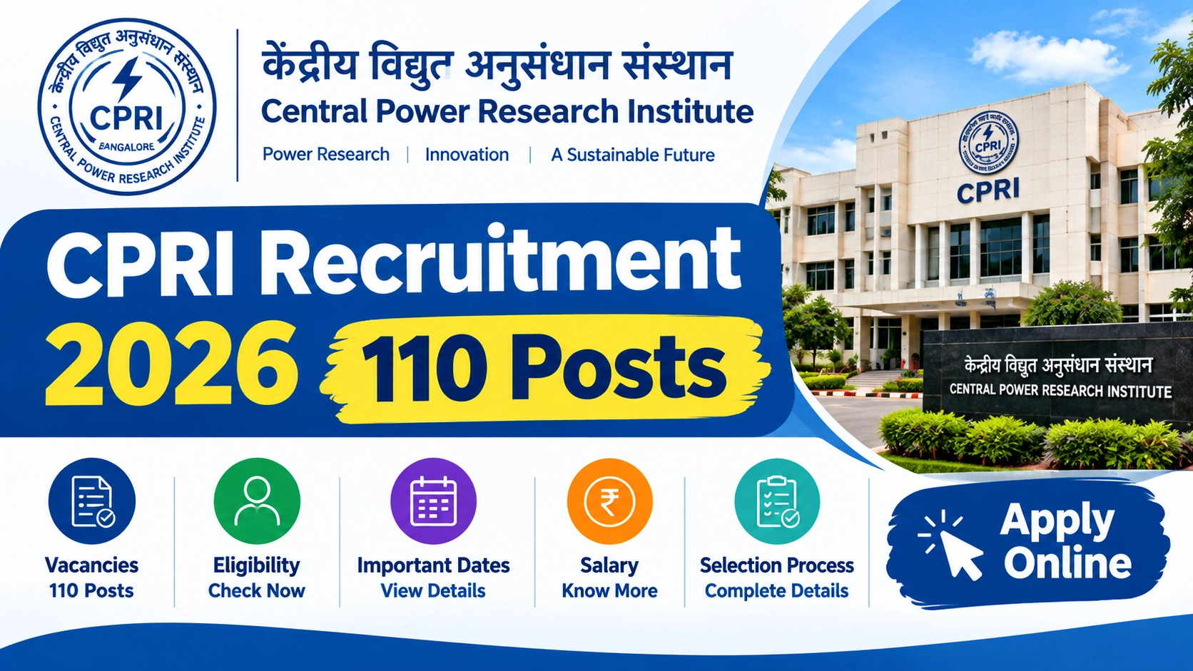 CPRI Recruitment 2026: 110 Posts – Apply Online