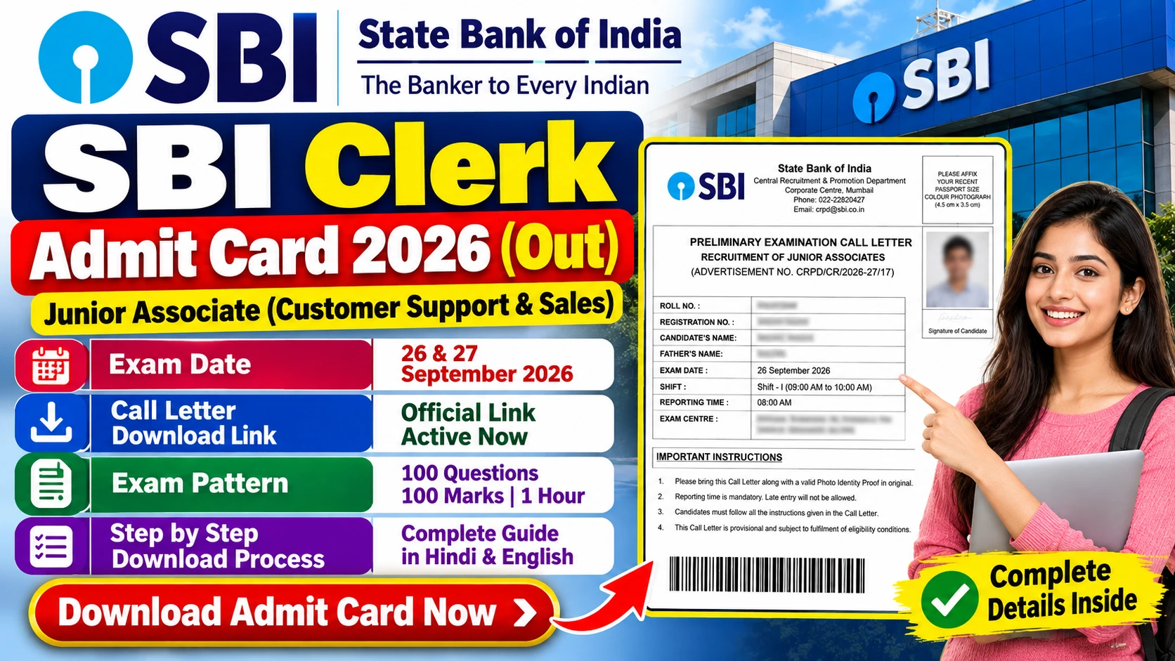 SBI Clerk Admit Card 2026 Out: Exam Date, Call Letter & Pattern