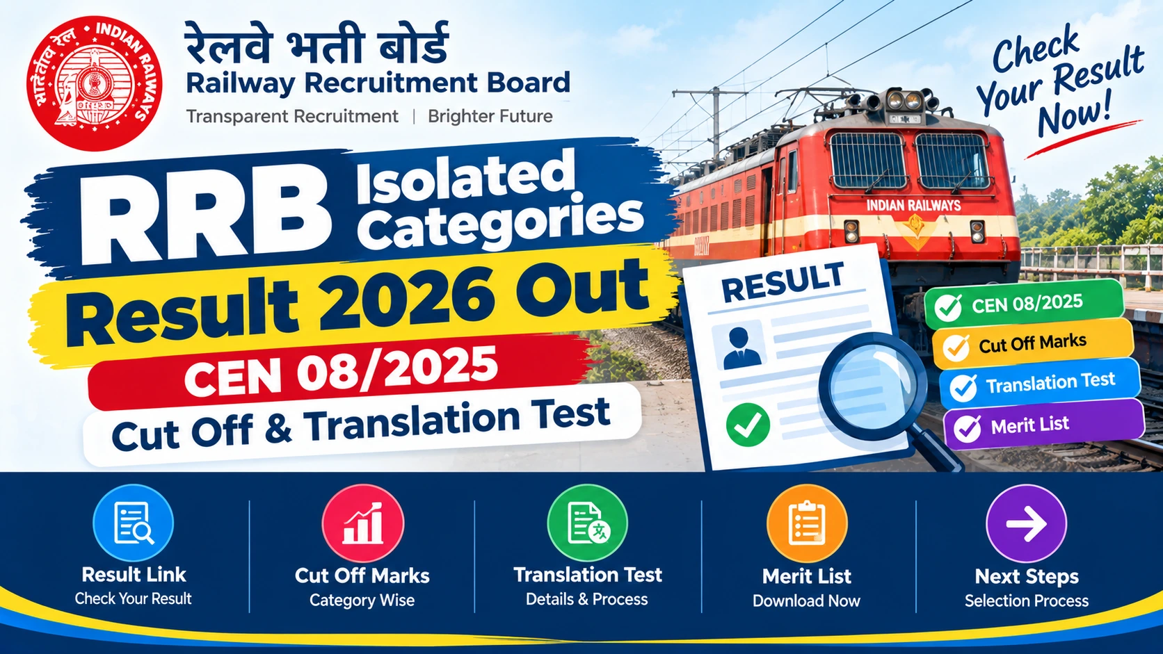 RRB Isolated Categories Result 2026 Out, CEN 08/2025 Cut Off & Translation Test
