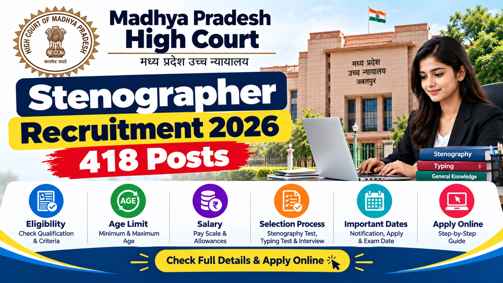 MP High Court Stenographer Recruitment 2026: 418 Posts, Apply Online